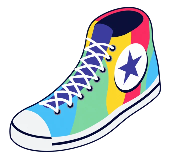Stacy’s rainbow high-top sneaker.